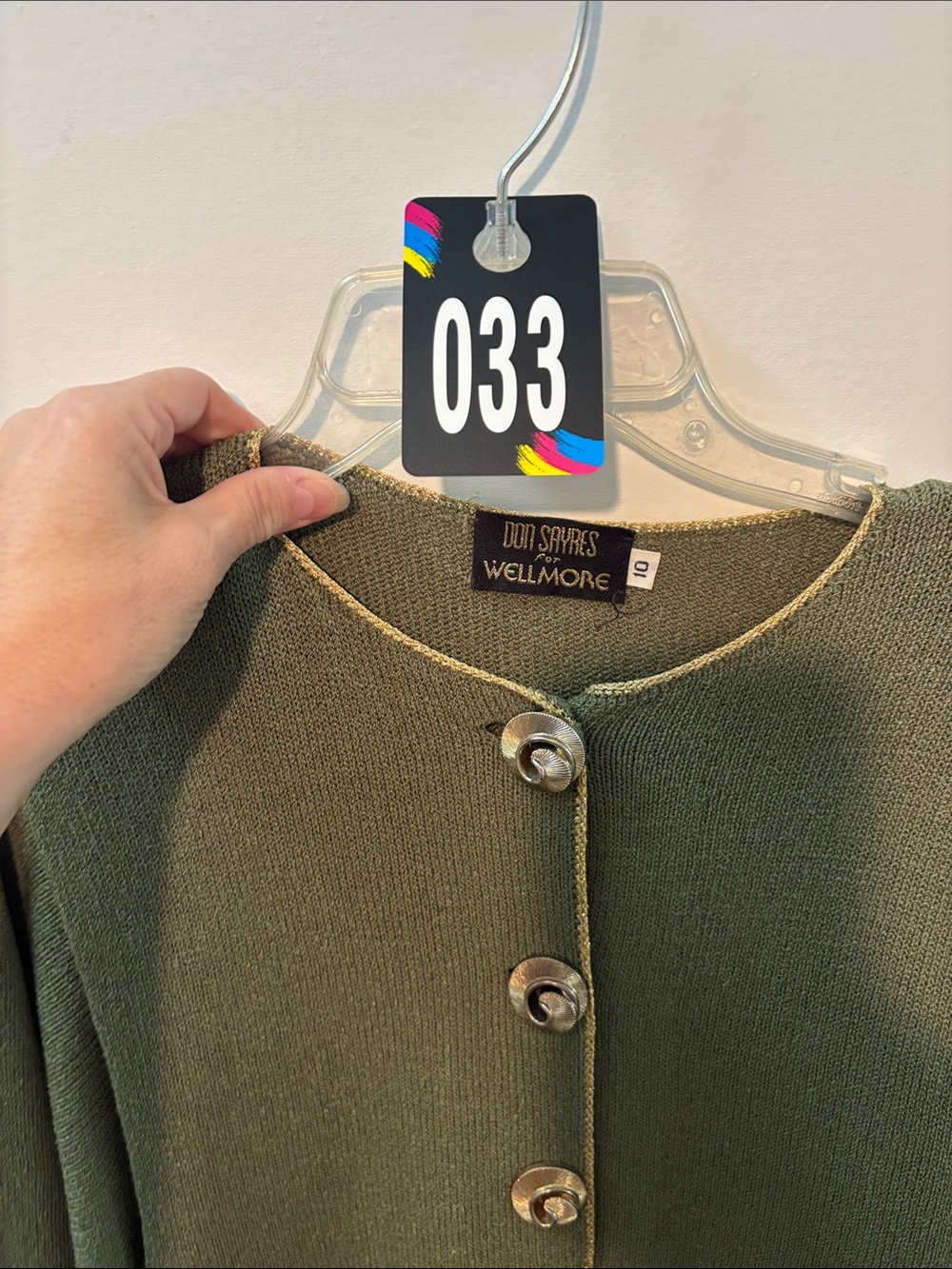 Vintage 80’s Don Sayres for Wellmore. Olive Green Wool Rayon Knit Dress Size 10 - Picture 9 of 9